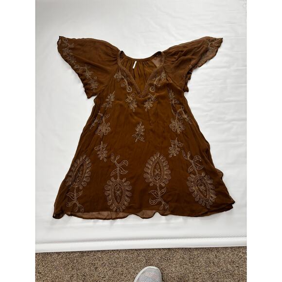 Free People bohemian gold/brown embroidered beaded floral embellishments XS - Picture 3 of 8